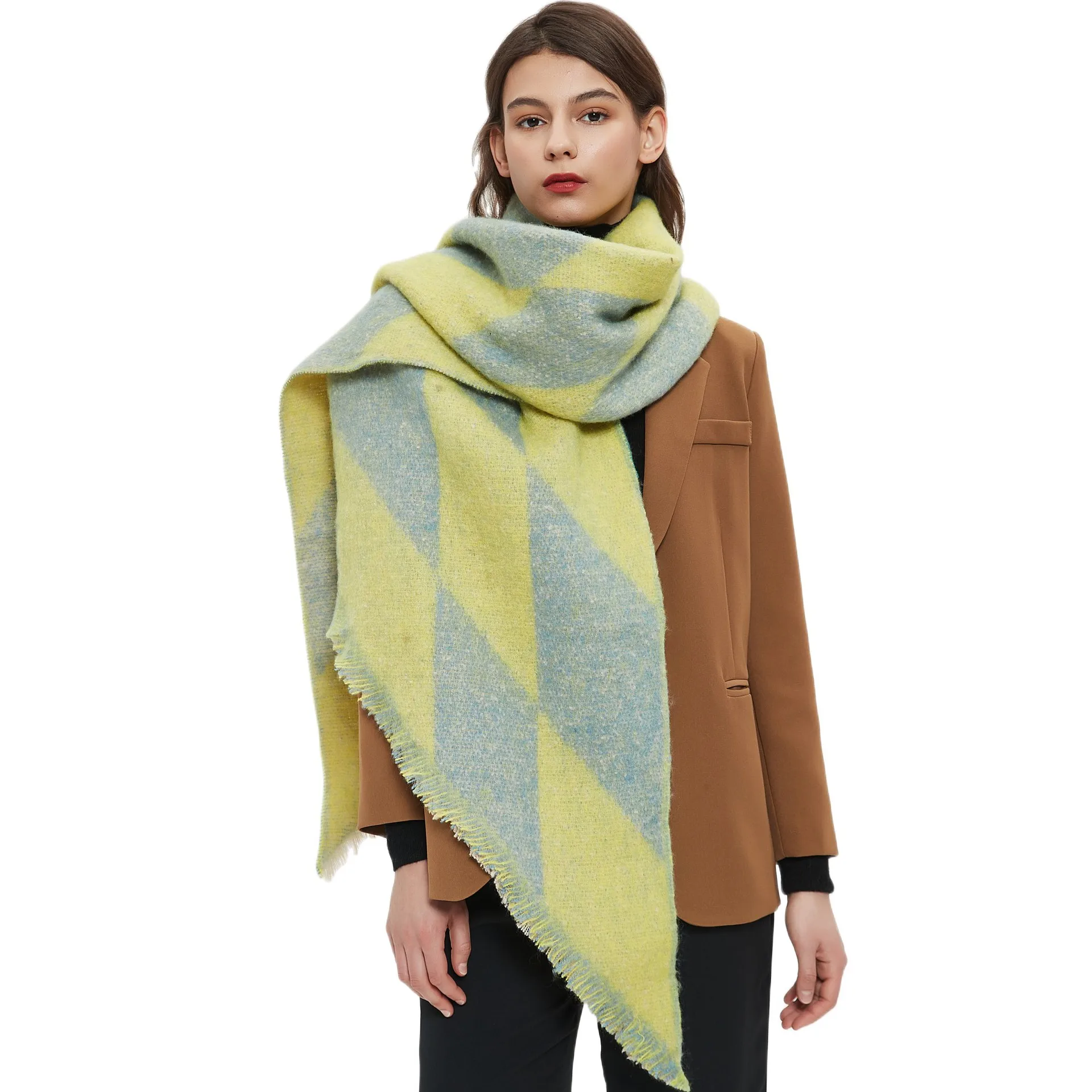 2024 Colorful Scarf Female Thickened Shawl Autumn And Winter Geometric Scarf Shawl Fall And Winter Design