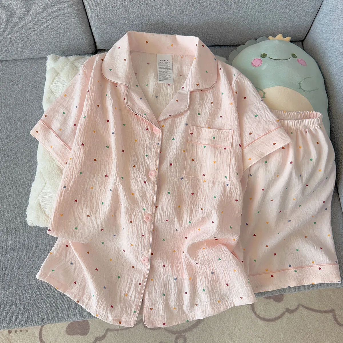 Women'S Printed Polka Dot Cotton Pajamas Set Short Sleeved Top And Shorts 2-Piece Casual Comfortable Home Sweet Print Sleepwear