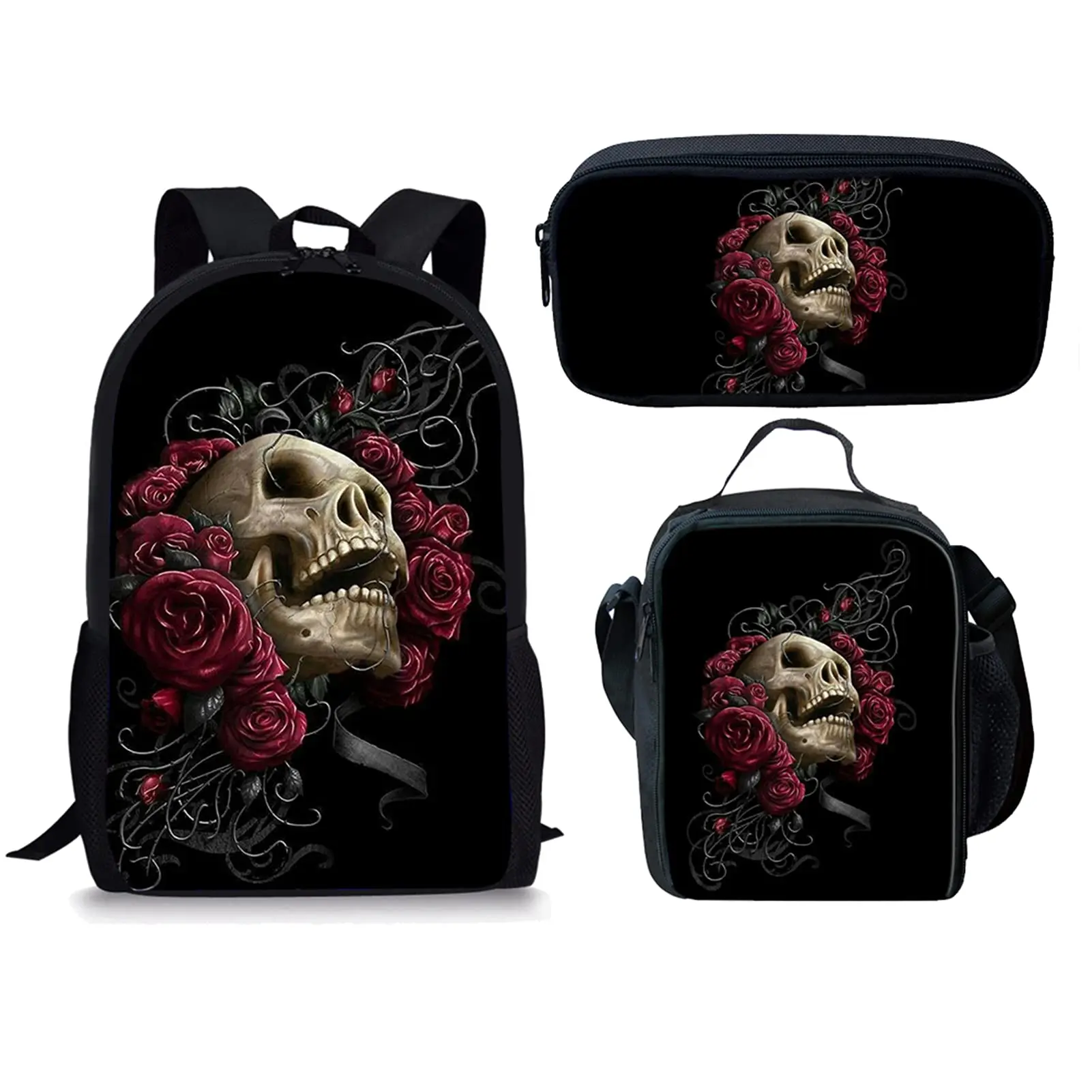 Gothic Skull Funny Skeleton Print 3Pcs Schoolbag for Boys Girls Backpack for Primary Student Schoolbags Large Capacity Backpack