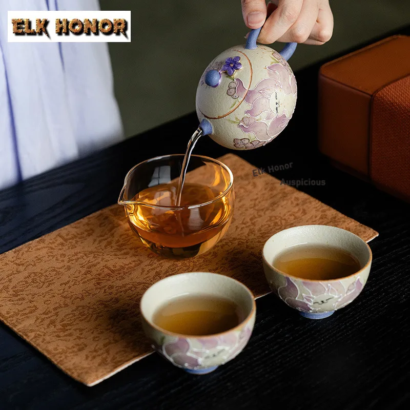 Pure Hand-painted Nine-tailed  Fox Firestone Red Travel Tea Set Kit Japanese 1 Pot 2 Cup Tea Making Organizer Portable Handbag