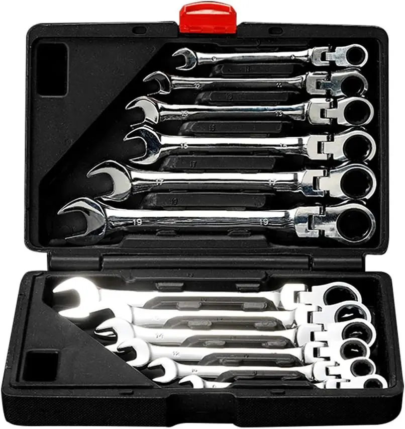 12pcs Multitool Wrench Ratchet Spanners Hand Tools With Portable Toolbox 8-19mm Metric CR-V Quick Access Spanner