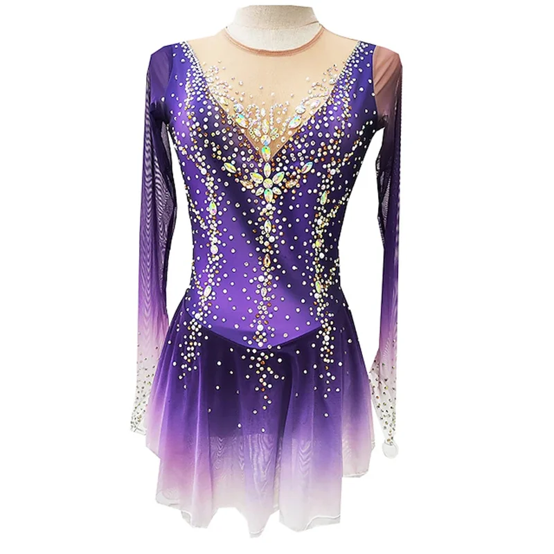 Figure Skating Dress Women's Purple Halo Dyeing High Elasticity Professional Competition Skating Wear Thermal Ice Skating