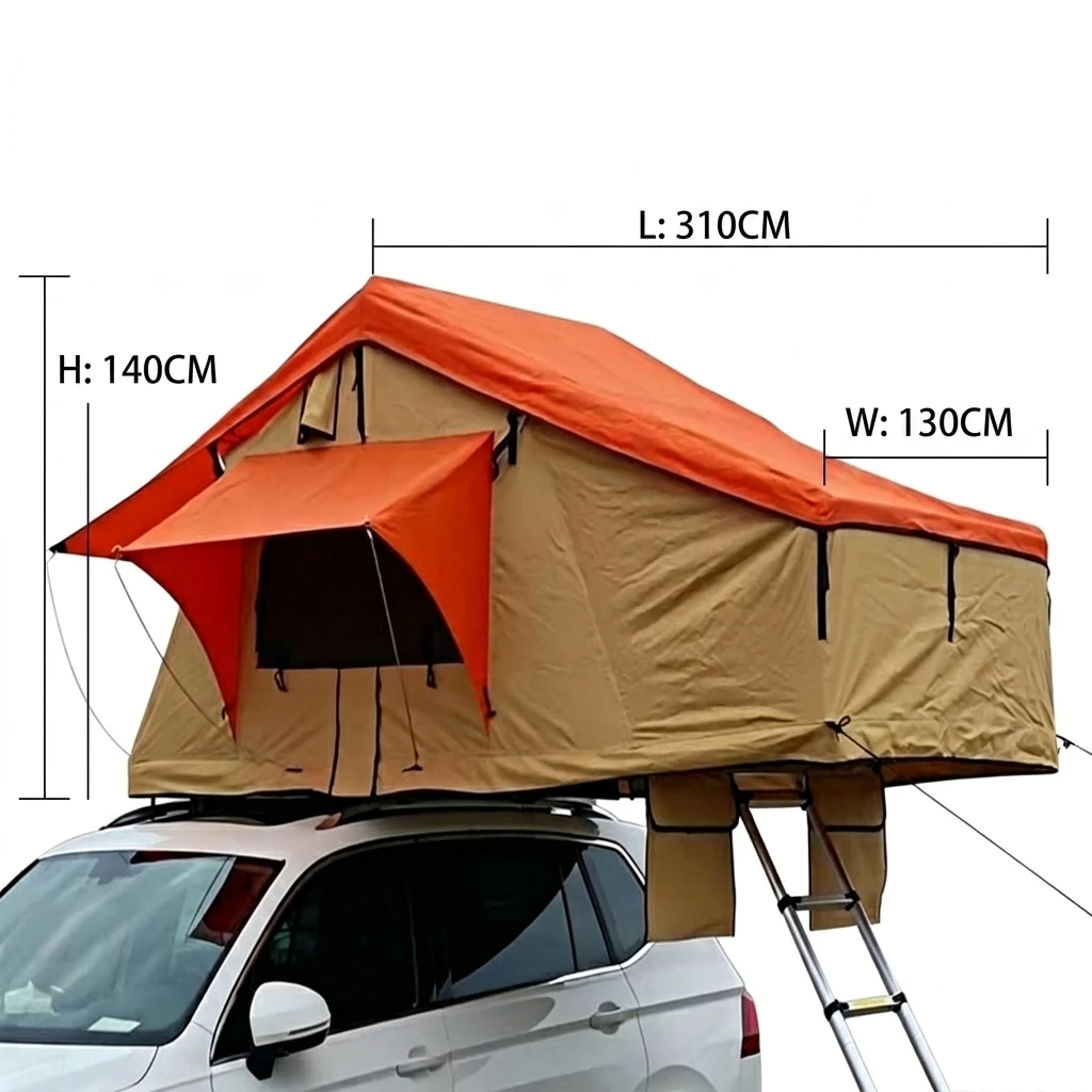 Black Aluminum Shell Extended Soft Rooftop Tent 420D Oxford 3000mm Waterproof Four-season Quick Automatic Opening for SUV Pickup