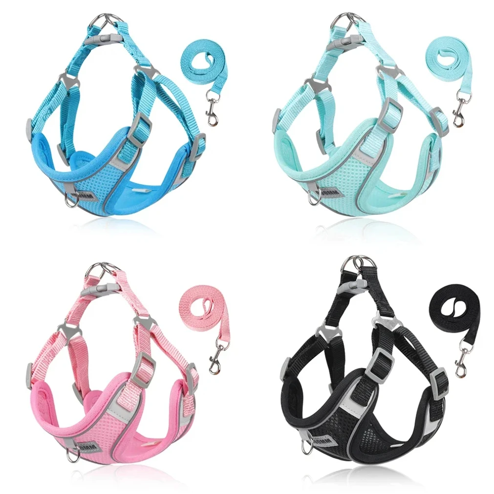 Dog Harness Leash Set For Small Medium Dog Cat Chest Strap Reflective Dog Clothes Vest Set Chihuahua Outdoor Walking Pet Supplie_voghion.com