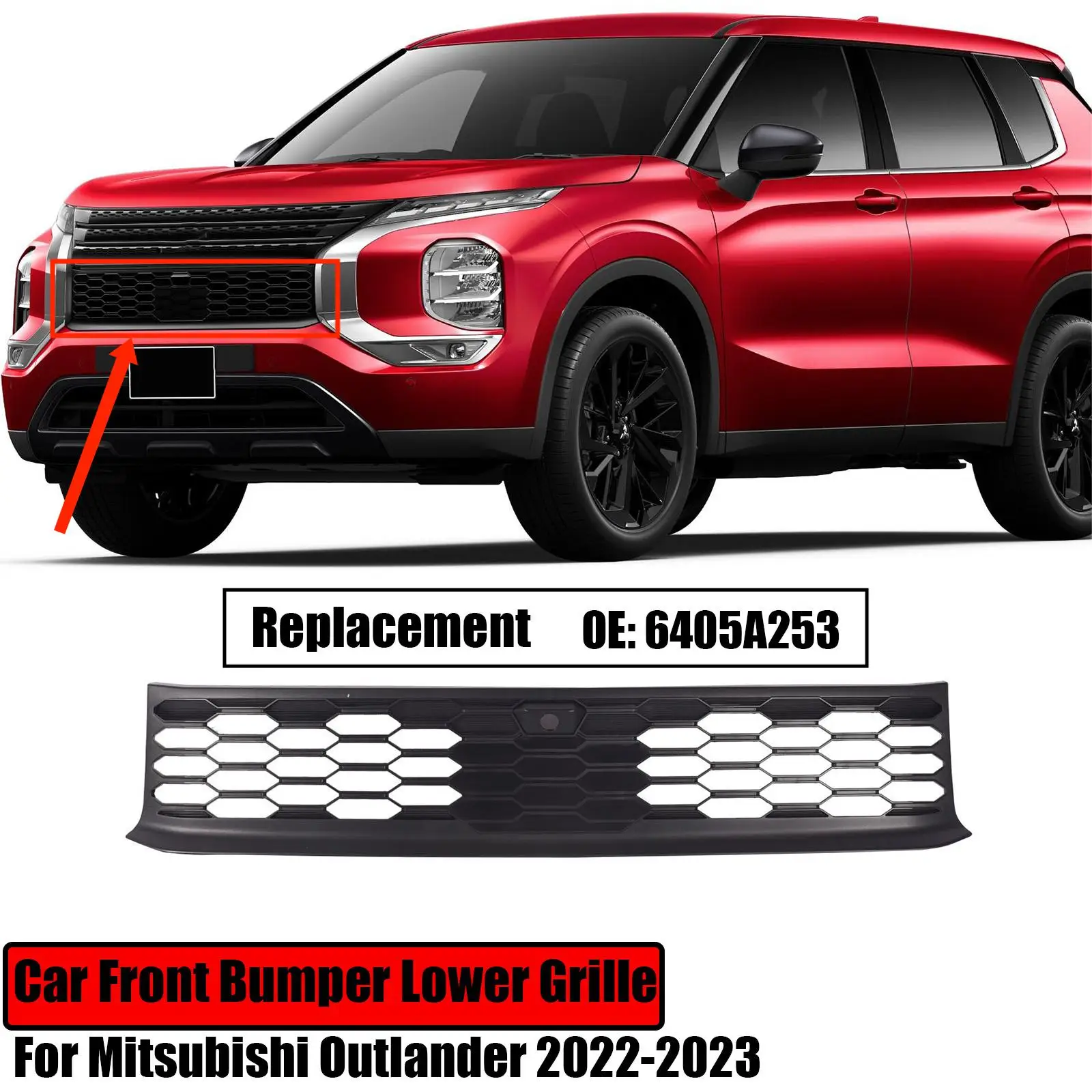 

For Mitsubishi Outlander 2022-2023 Front Bumper Lower Grille Cover Decoration Kit Car Auto Accessory Matte Black 6405A253