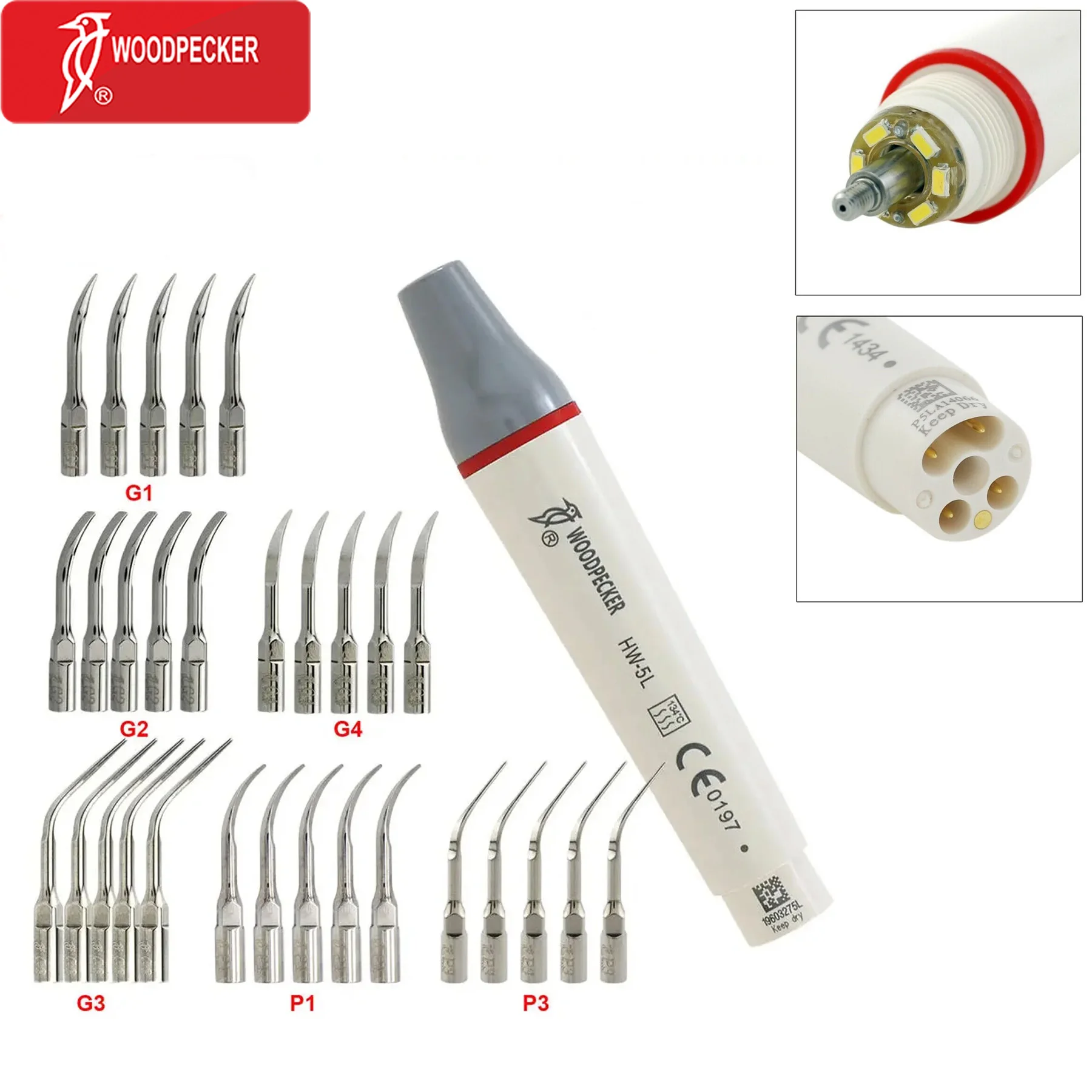 

Woodpecker Dental HW-5L Ultrasonic Scaler LED Handpiece Detachable Tips Fit EMS