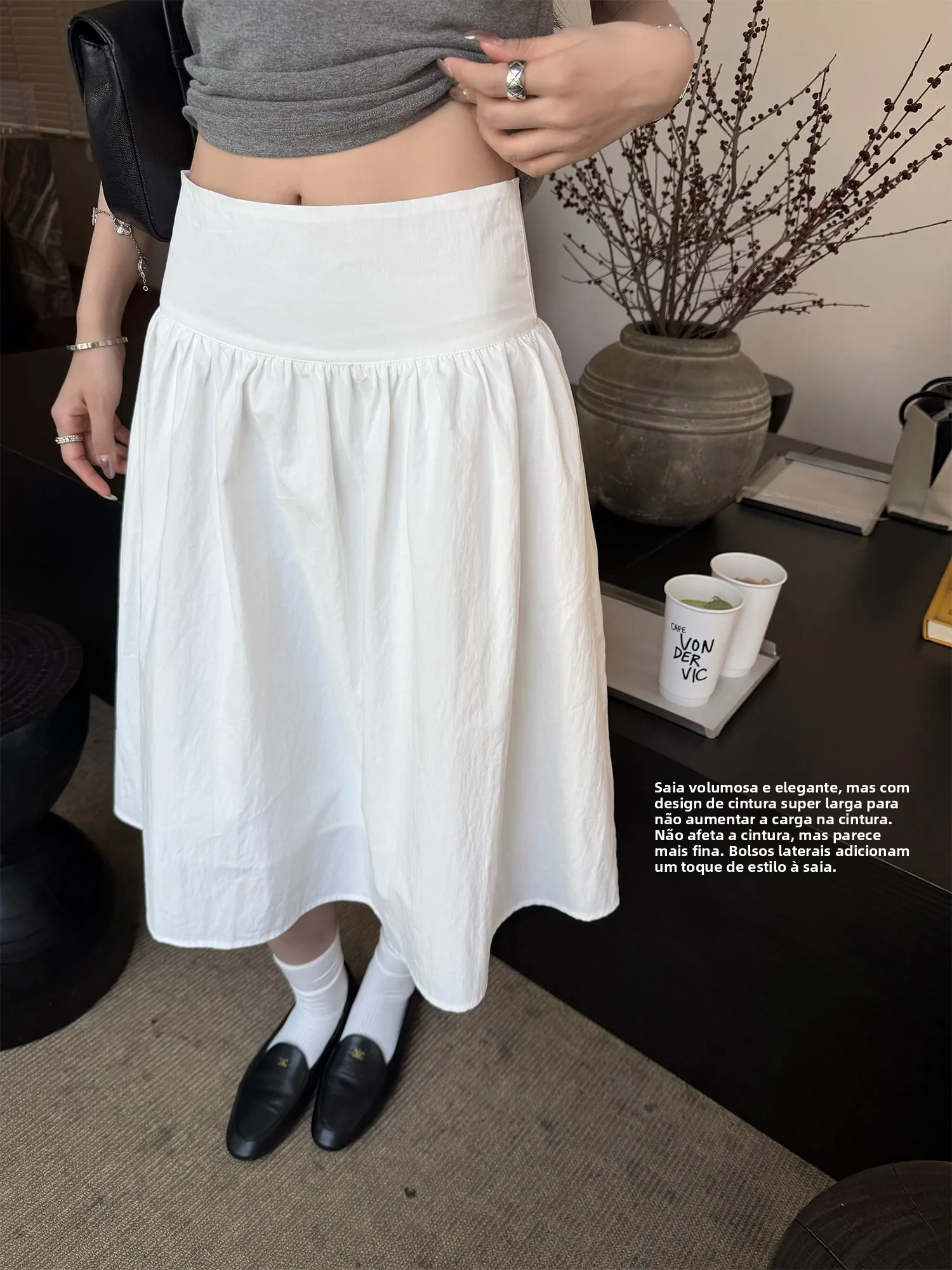 ballet-style-loose-waist-half-length-skirt-with-wide-sash-puffy-a-line-hemline-comfortable-mid-length-korean-style-women's-skirt
