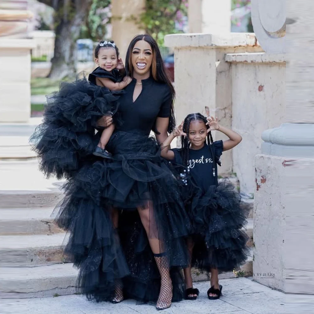 

Gorgeous Tulle Ruffles High Low Skirt Mother And Daughter Matching Skirt Outfits Tiered Puffy Skirt To Party Custom Color Size