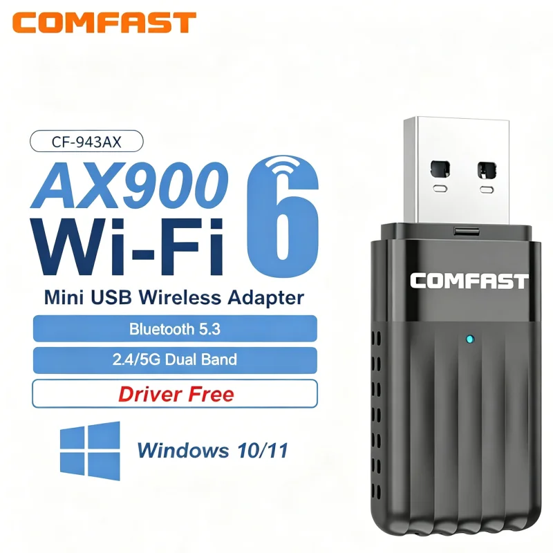 

Comfast 900Mbps Bluetooth WiFi 6 USB Adapter AX900 BT5.3 2.4G/5Ghz Wireless Adaptador Free Drive Wi-fi Receiver for PC Win 10/11