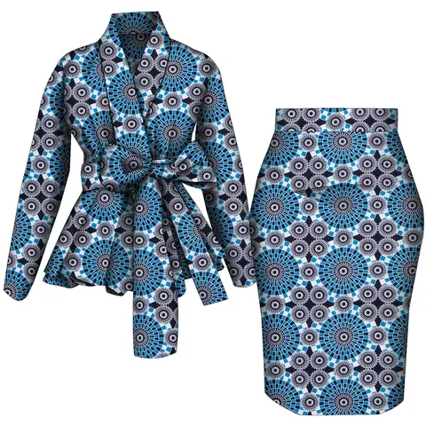 Afrikanska kvinnor topp och kjol set långärmad damkjolar set Ankara tryck kostymer anpassade festkläder bomull Wy10871 12 best sales Ankara-topp - №3