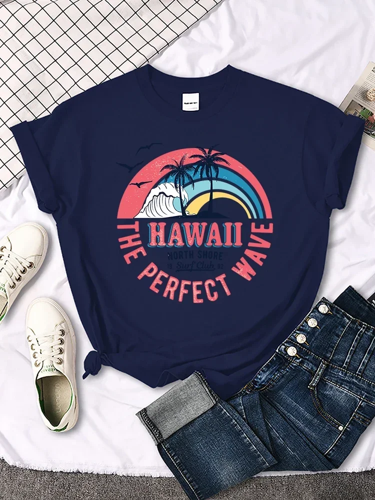 Hawaii The Perfect Wave Print T-Shirt Original Hipster Streett-Shirts Creativity Casual Tshirt Harajuku Niche T-Shirt