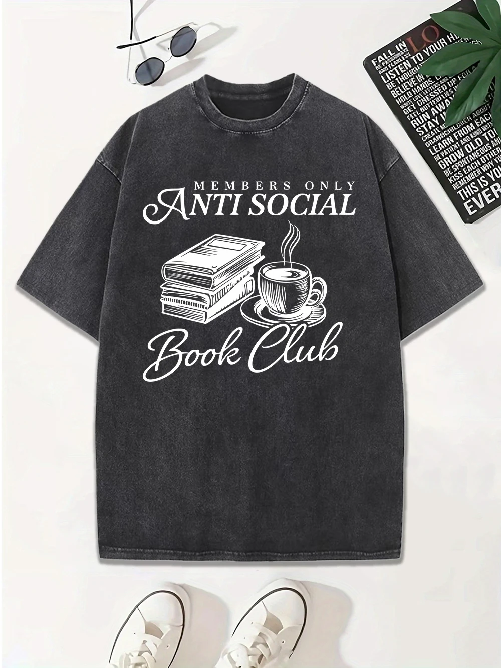 

Anti Social Book Club Prints Washed T-Shirts Women Cotton Oversize Streetwear O-Neck Comfortable Distressed Tops Summer Clothes