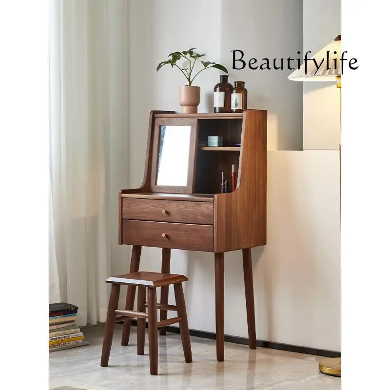 

Nordic Light Luxury Solid Wood Dressing Table Modern Minimalist Bedroom Multi-Functional Storage Integrated Makeup Table