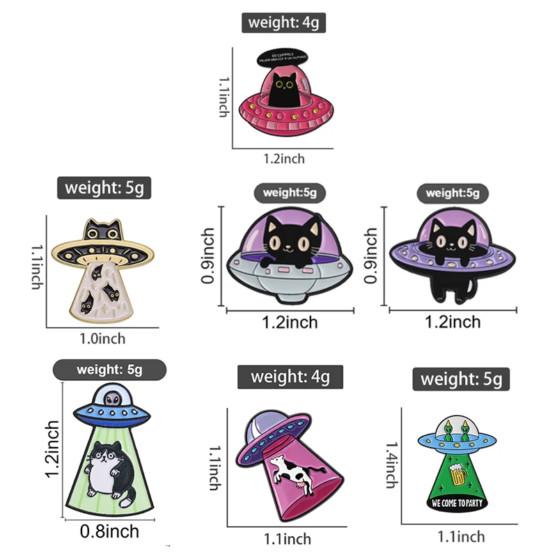 2-7 STÜCK/SET Cartoon-Tier-Kollektion Brosche Emaille-Pin Cosplay Spiel Hexe Ritter Schwarze Katze UFO-Katze Alien Frosch Ente Abzeichen Schmuck – Detail 10