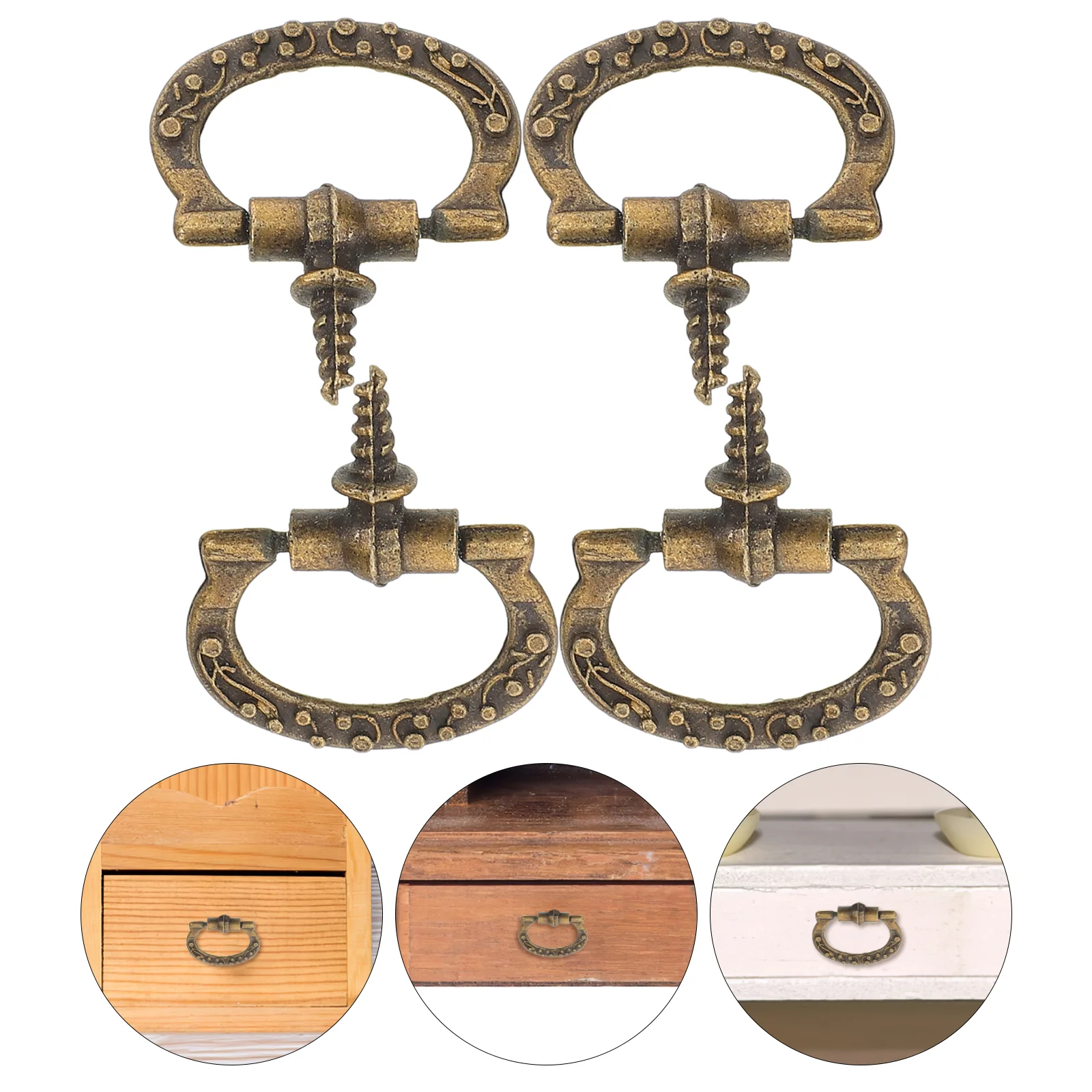 10 pçs mini rosca auto-roscante alça liga quadrado bronze caixa de jóias gaveta puxar anel decorativo casa superfície lisa puxa