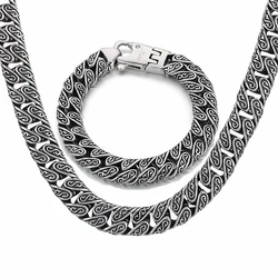 Fongten Vintage Totem Bracelets Necklace For Men Stainless Steel Rhinestone Silver Color Male Jewelry Set Wholesale