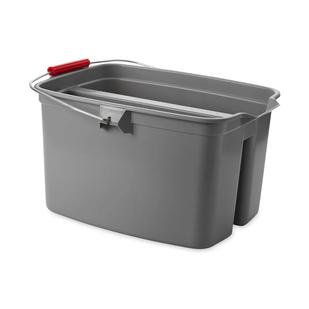 

Double Compartment Plastic Cleaning Bucket with Handle, 19 Quart Gray Caddy for Bathroom Kitchen