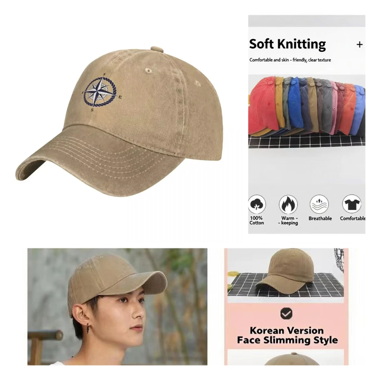 

Compass N.W.E.S Natural 2024 New Denim Washed Baseball Cap For Men Sport Trucker Caps Spring And Summer Sunscreen Hat