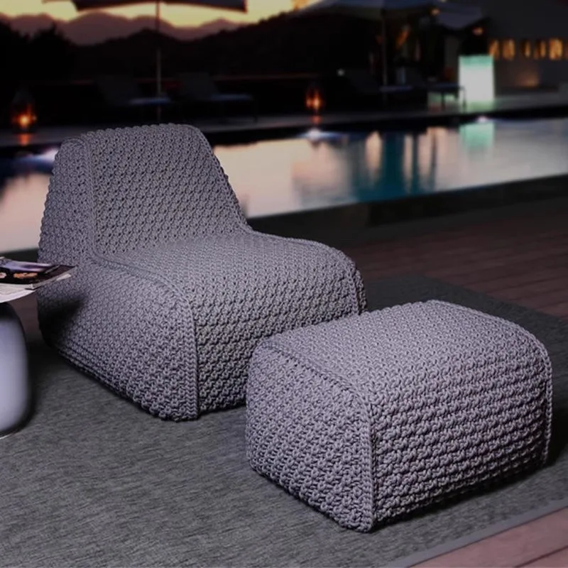 

Outdoor rattan lazy sofa recliner, outdoor villa courtyard leisure large garden rope furniture combination