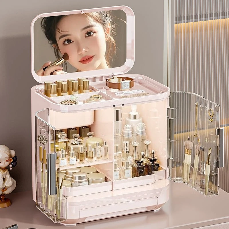 

Коробка-органайзер большой емкости с зеркалом, ящик для хранения косметики, туалетный столик для спальни, ящик для ювелирных изделий, ящик для хранения колец