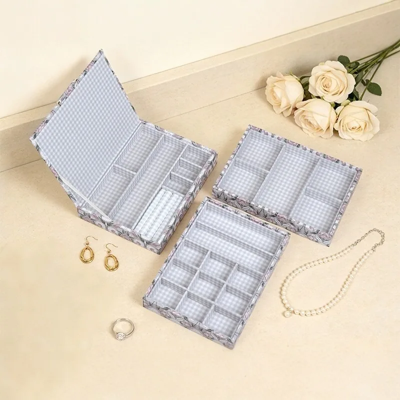 Vintage Printed Jewelry Boxes Three-layer Detachable Jewelry Organizer Light Luxury Portable Earring Necklace Storage Boxes