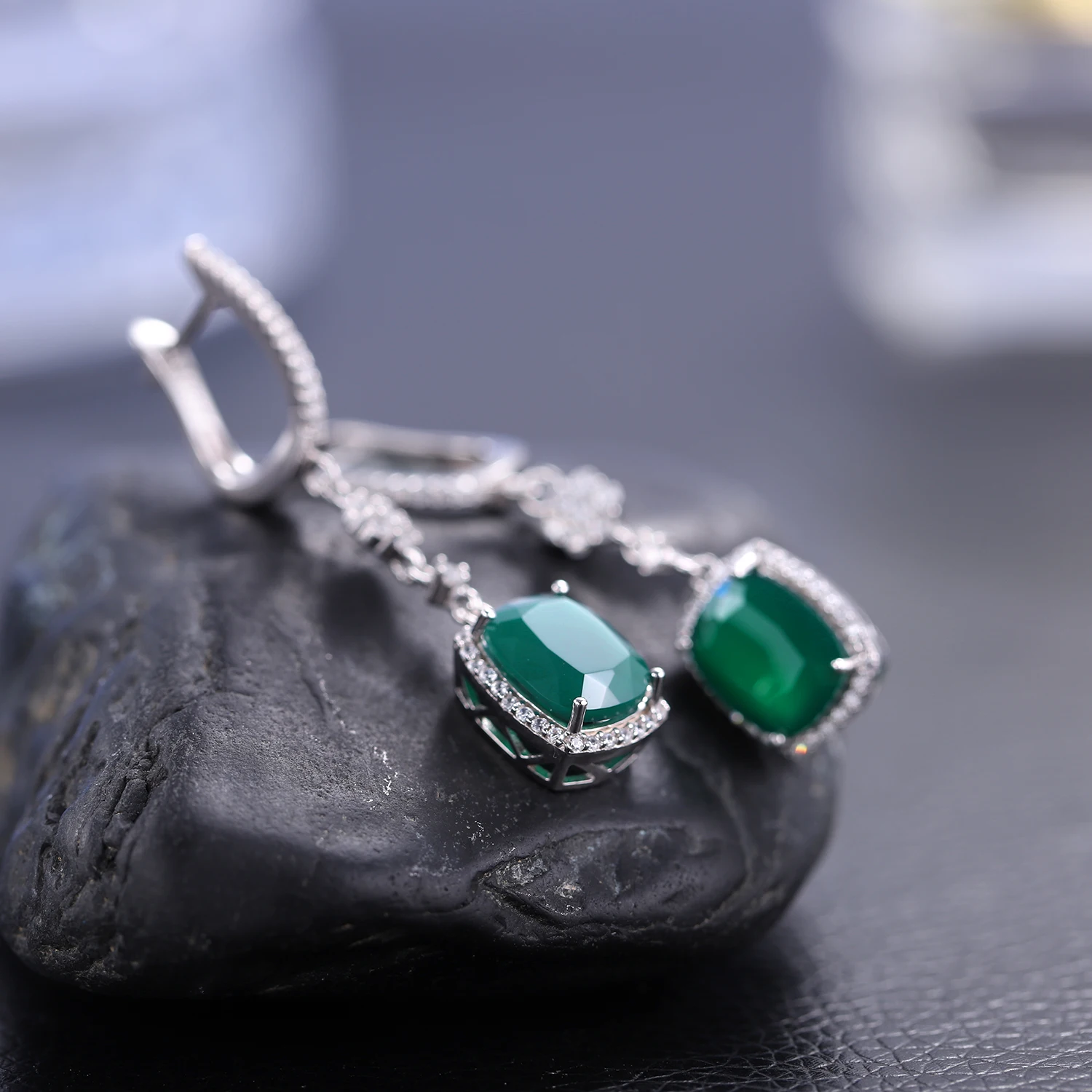 Gem\'s Ballet Natural Green Agate Earrings Solid 925 Sterling Silver 4.43ct Gorgeous Fine Jewelry Drop Earrings For Women