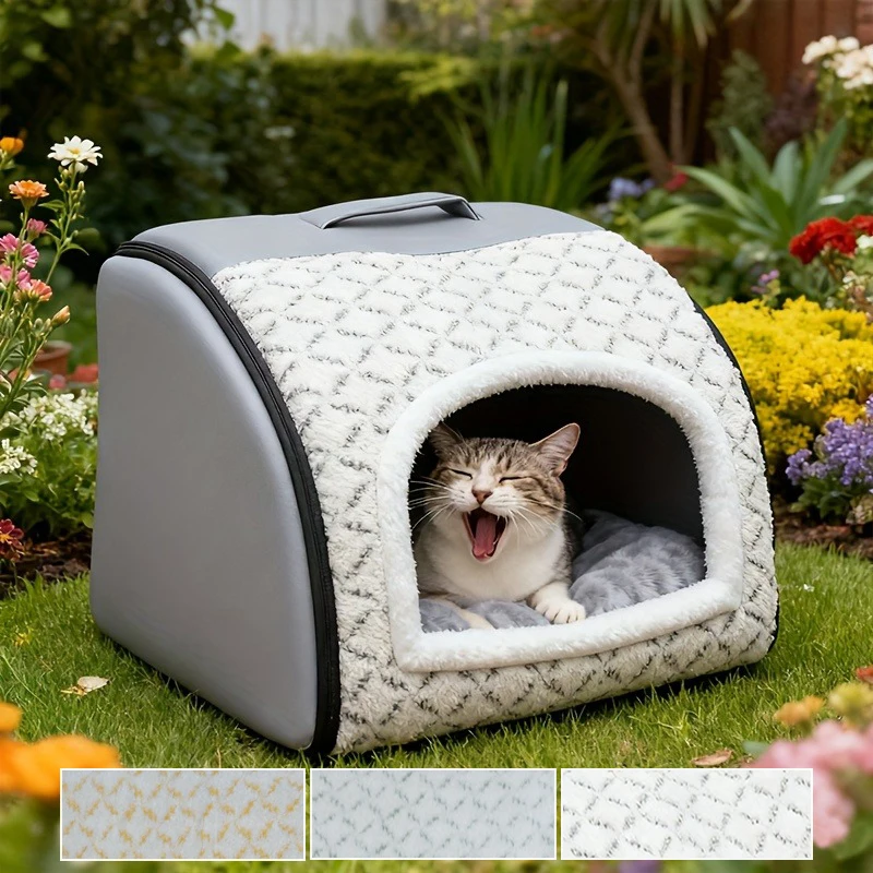 

Winter Warm Cat Nest Jacquard Color Blocked Plush Thickened Pet House Large Space Washable Dog Nest Comfortable Sleep Tent 펫하우스