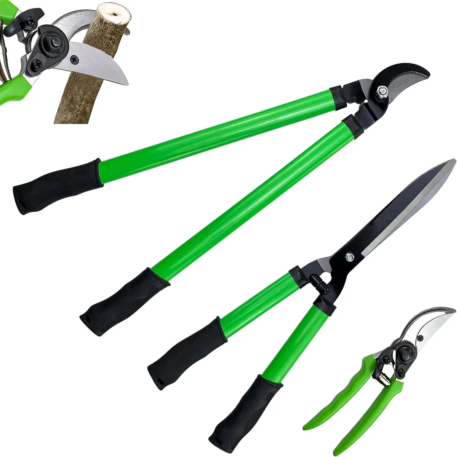 Imeshbean 3 Pieces Garden Tools Set Lopper & Pruning Shear & Tree Trimmer Pruner Ideal For Indoor & Outdoor Gardening, Branch