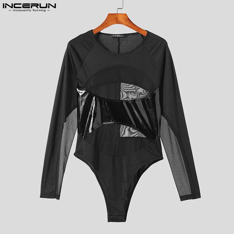 INCERUN 2023 Sexy Style men's Homewear Mesh Splicing prospettiva tute Casual vendita calda triangolo tute a maniche lunghe S-3XL