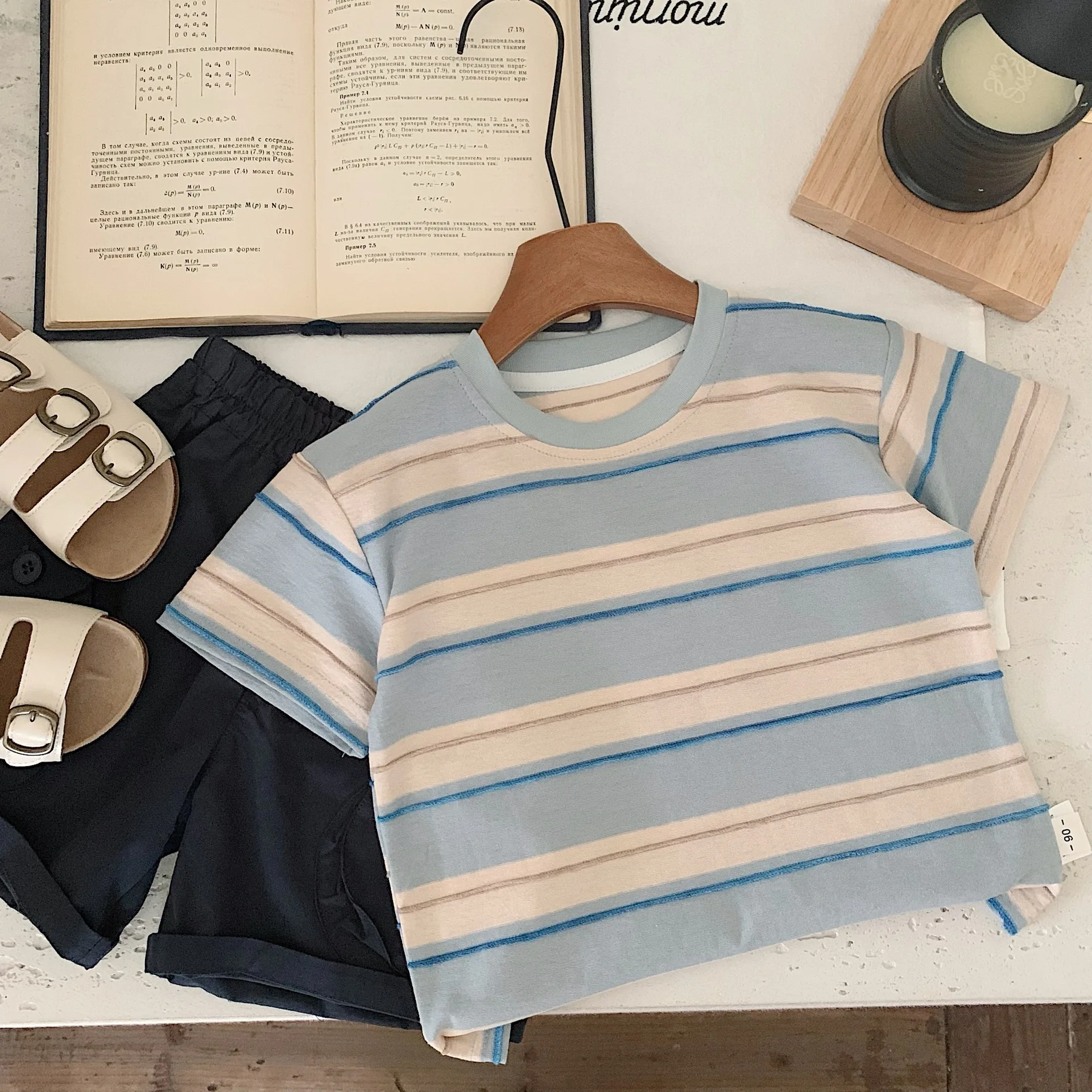 Kids Short Sleeve 2026 Summer New Cool Boys Crew Neck Stripe T Shirt Pullover Baby Girl A Grade Kids Wear