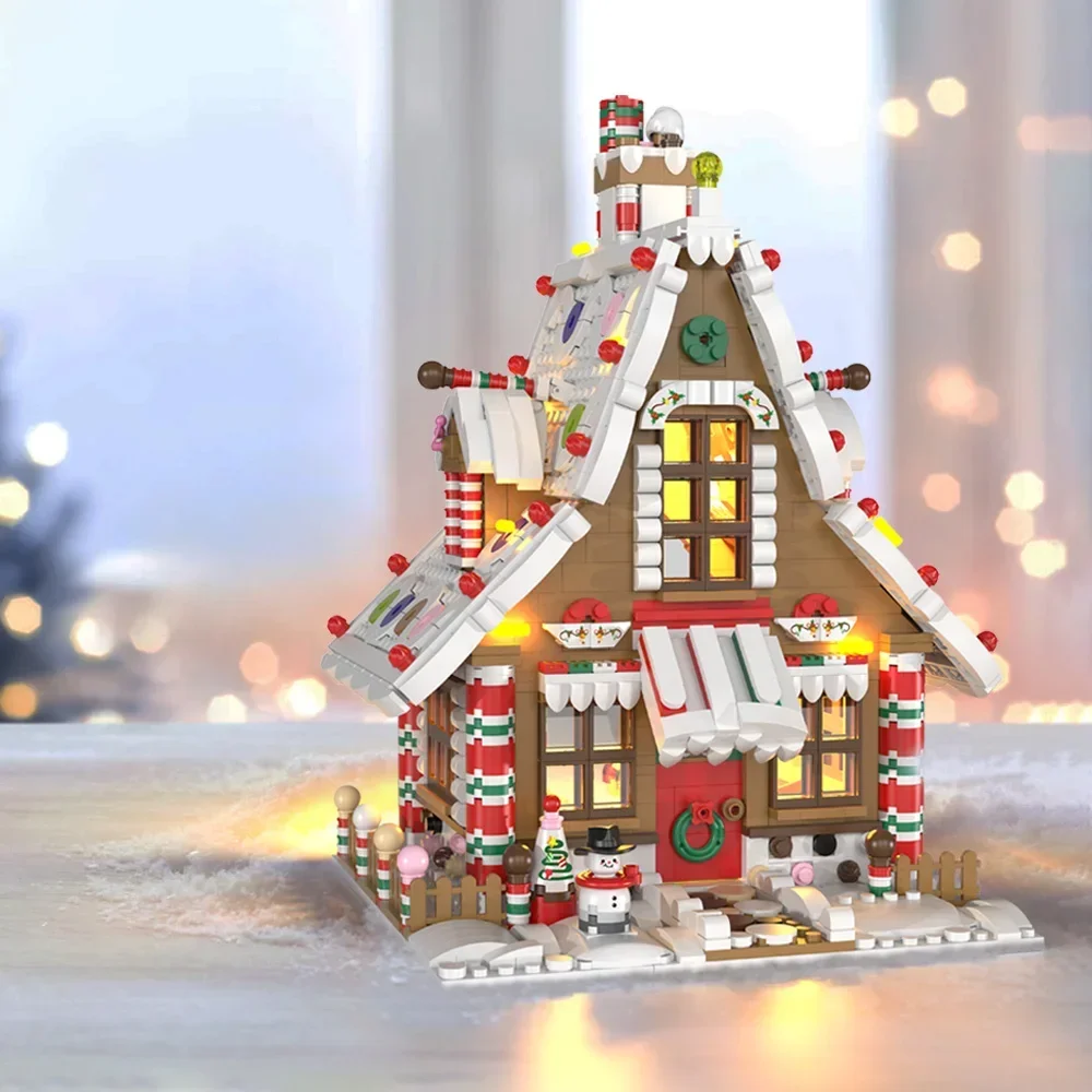 

MOC Christmas Gingerbread House Building Blocks Set with LED Lights Mini Brick with Tree Architecture Toy Gift for Adults Kids