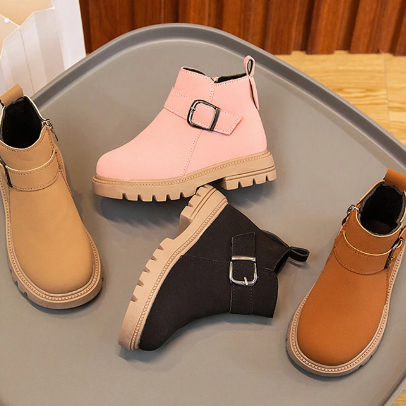 

Kids Boots for Boys Girls Unisex Children Fashion Leather Ankle Boots Auutmn Winter Warm Non-slip Toddler Cotton Shoes