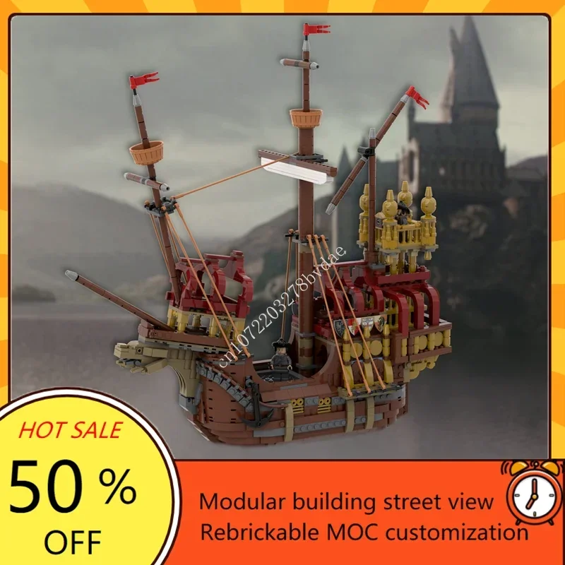 

1727PCS MOC Medieval Pirate Series Pirates Great Durmstrang Ship Model Custom Puzzles Technology Technical DIY Creative Toy Gift