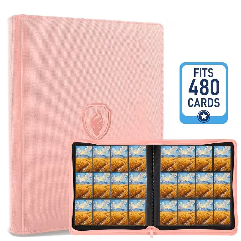 480 Pockets 12-Pocket PU Leather Zipper Card Binder, Side Loading Card Album, Sturdy Card Storage Book for TCG, Game/Sports Card
