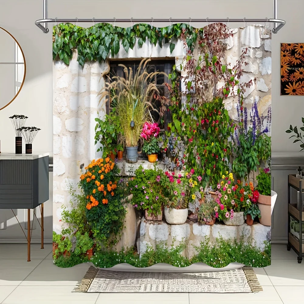 

Vibrant Floral Outdoor Shower Curtain-Waterproof,Washable, and Easy to Install with Hooks - Perfect Bathroom Decor and Partition