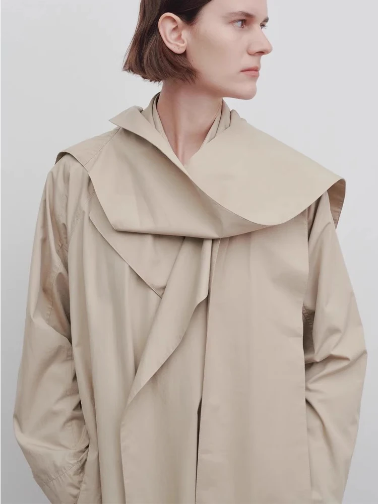 

Meecion Women's Long Coat Soft Casual Ele Loose Sle Commute Cotton Blend Windbreaker Autumn Season Faion Trend