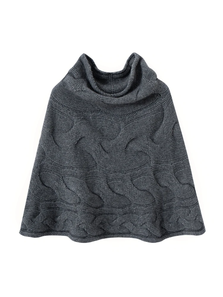 Thickened Turtle Neck Women 100% Cashmere Shawl Scarf Warm Autumn Winter Twist Flower Knit Cloak Temperament High Quality