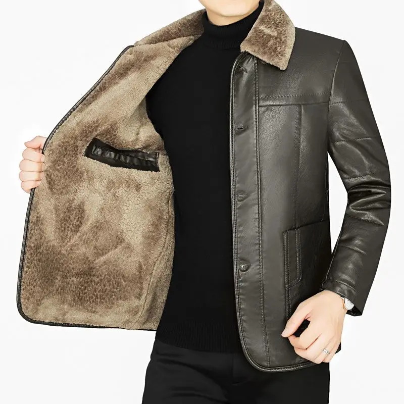 Male Leather Jacket Man Black/Brown Natural Leather And Fur Jacket Men Winter Add Fleece Coats Man Sheepskin Jacket Coats New