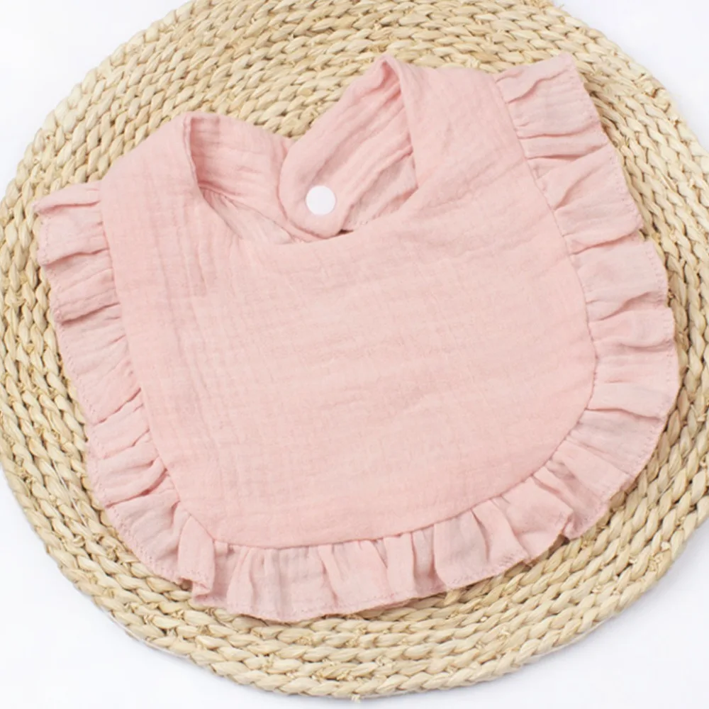 

High Quality Soft Muslin Bibs Solid Colored Flounce Gauze Toddler Bib Absorbent Bandana Drool Bibs Boys Girls