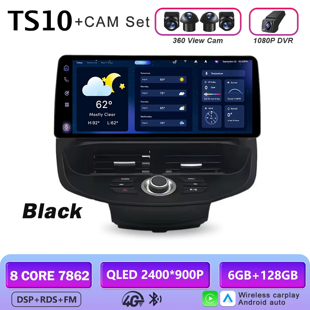 12,3 inch autoradio GPS draadloze Carplay QLED scherm voor Ford Fiesta MK6 MK7 2009-2016 LHD RHD Android multimediaspeler
