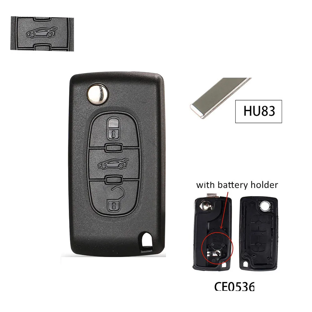 Remote Car Key Shell Fob For Peugeot 207 307 308 407 607 807 For Citroen C2 C3 C4 C5 C6 Flip 3 Button HU83/VA2 Blade CE05 36/23