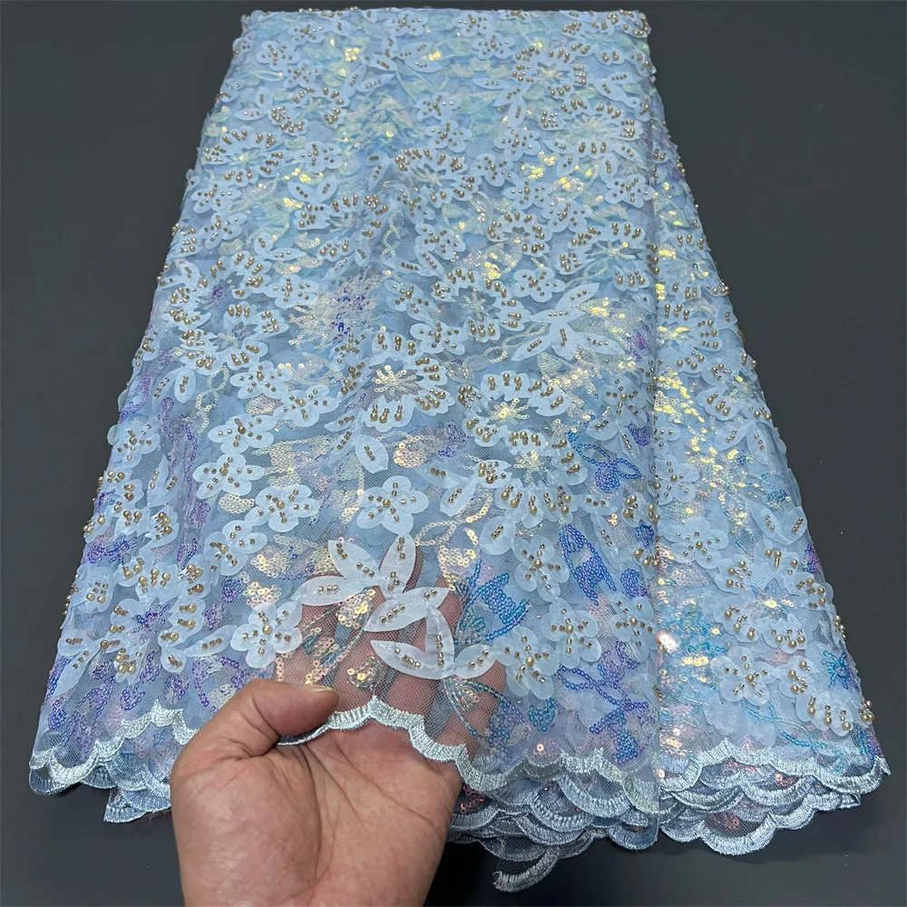 

Latest 2025 African Nigerian High-Quality Tulle Lace Fabric with Embroidery 5 Yards for Prom Dresses Sequin Sewing ZJ086