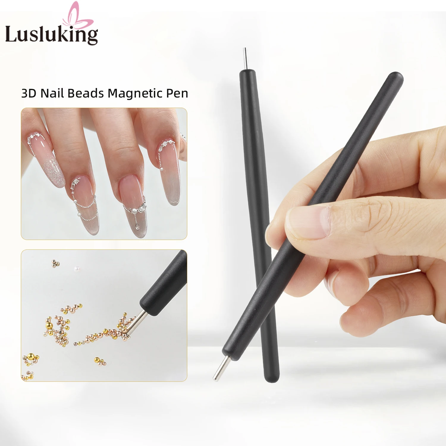 3D Tiny Nail Beads Magnetic Pen One-Click Alignment Super Strong 1/2PCS Nail Art Tools Cat Eye Nail Polish DIY Beads Magnet Pen