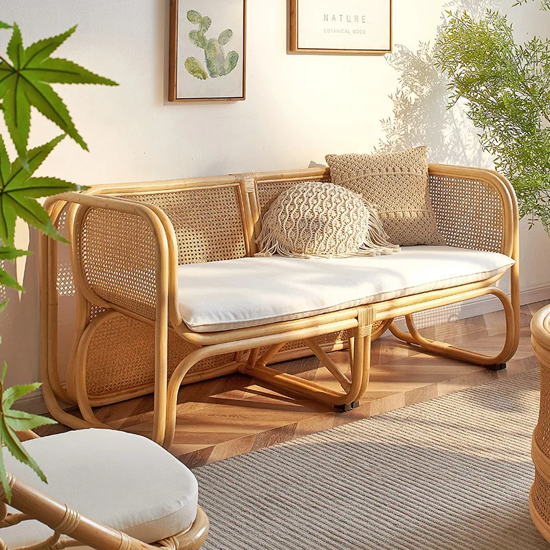 

South East Asia Wind Rattan Chair Double Sofa Combination Chair Retro Balcony Bamboo Rattan Leisure Homestay Rattan
