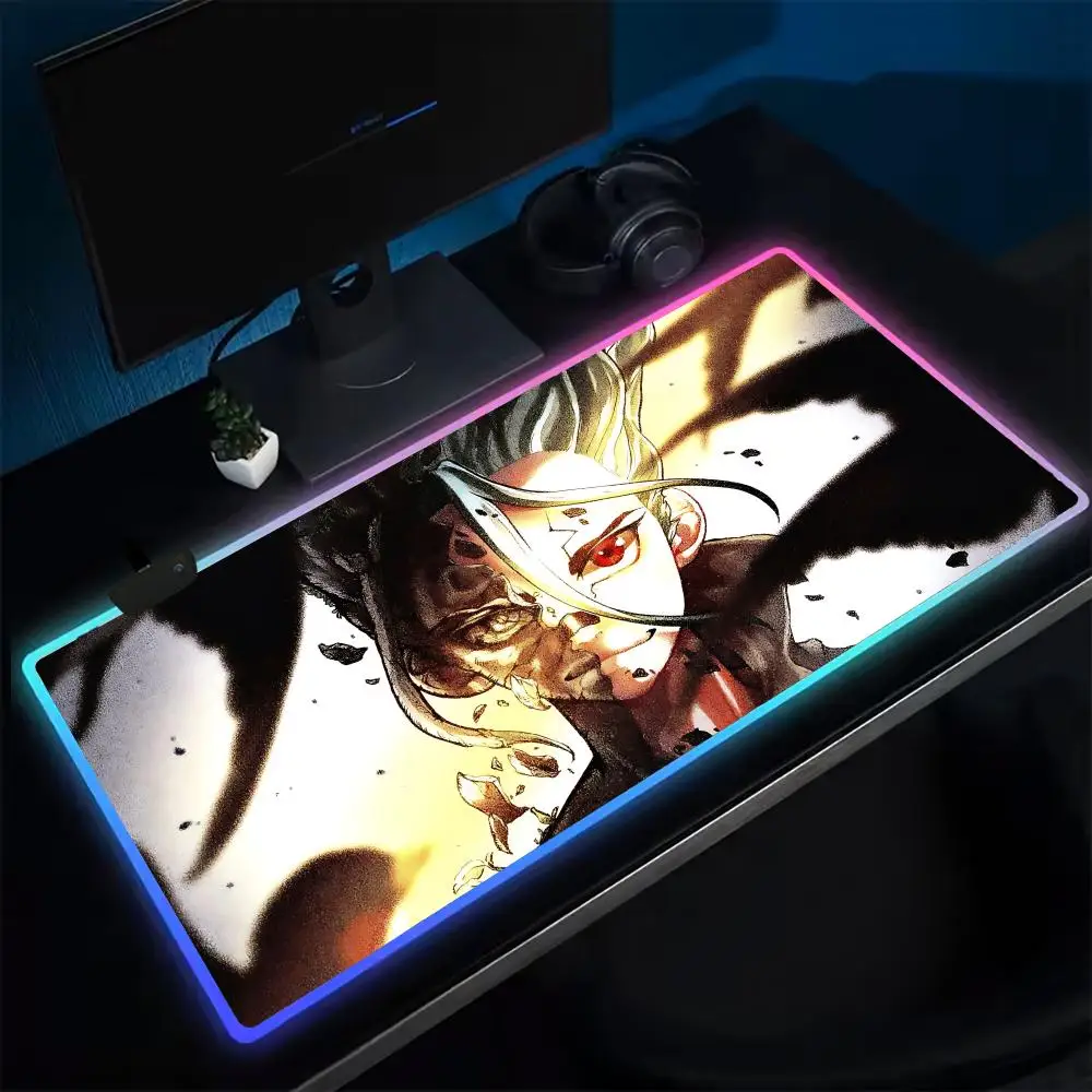 DR.Stone E=MC2 Mouse Pad Anime Gaming Mouse Pad LED Table Pads Backlit Rubber Desktop XXL Mousepad RGB Desk Mats