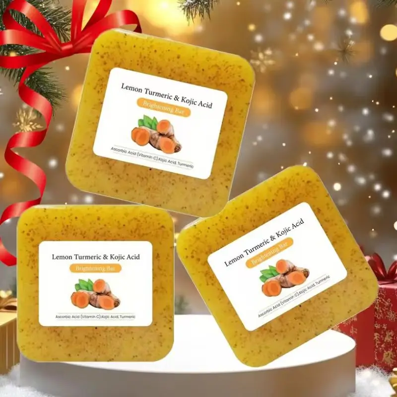 3PCS Christmas Lemon Curcumin Acid Soap, Rich in Turmeric Lemon Ingredients, Gently Cleanses the Face and Hands