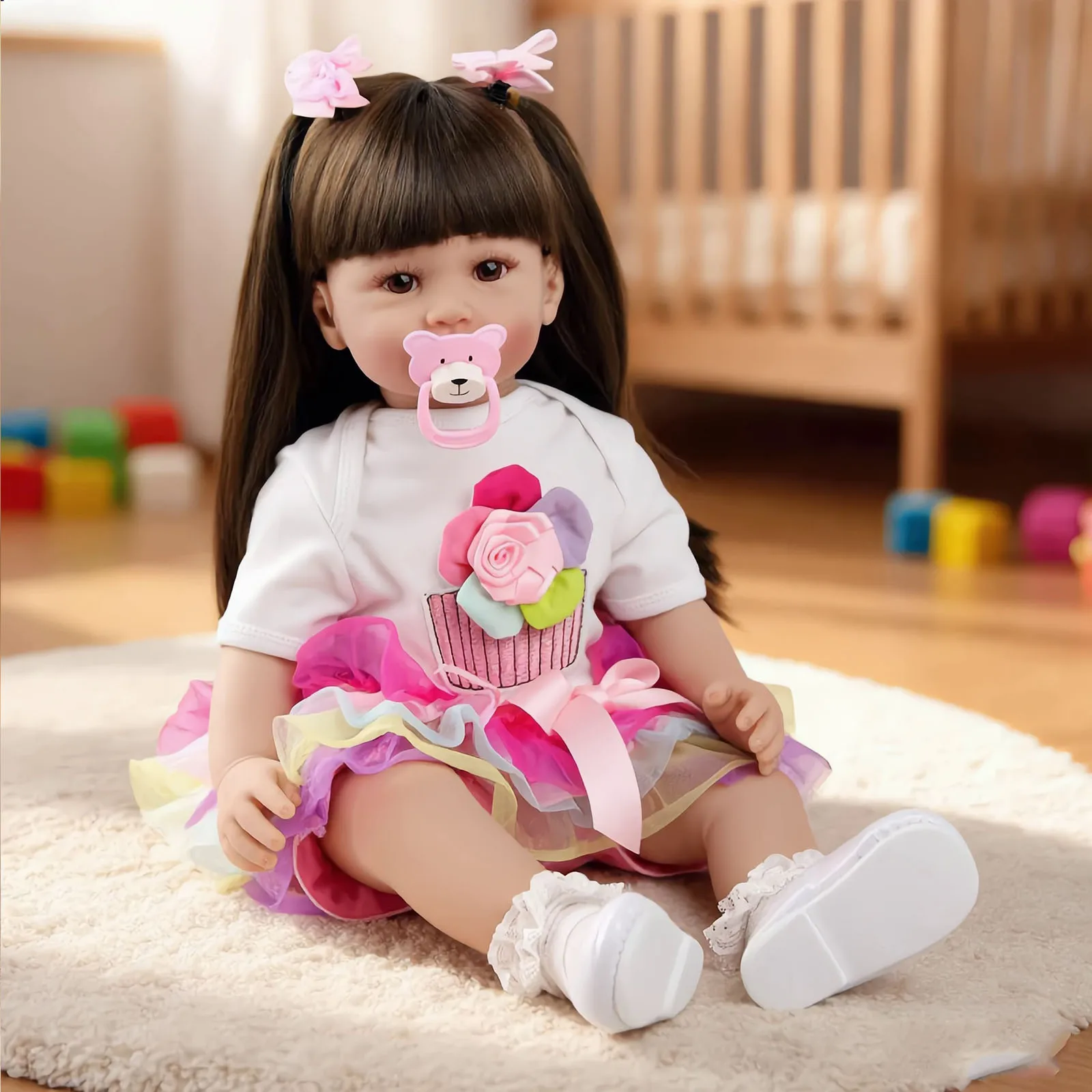 Muñeca Reborn de 24 Pulgadas (60 cm), Muñeca Reborn de Vinilo de Silicona Suave, Bebé Realista con Cabello Largo