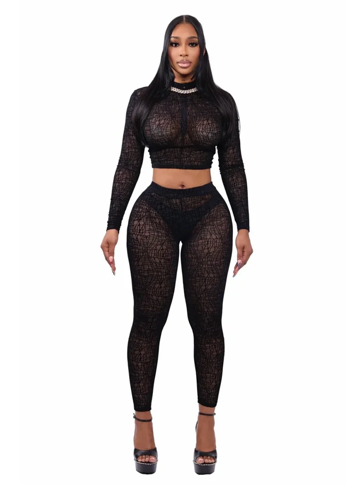 Wmstar Two Piece Set Women Wholesale Style Featuring Half Neck High Collar Zipperless Crop Top Long Sleeved Tight Fitting Pants
