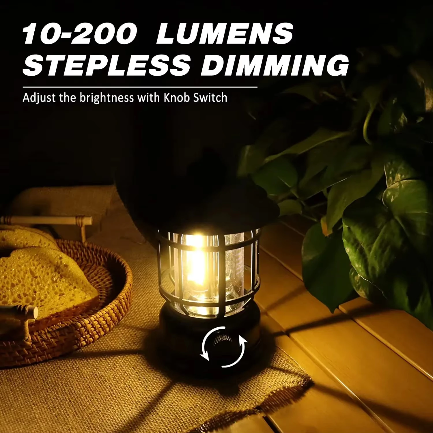 

Rechargeable Camping Lantern Stepless Dimming COB Portable Waterproof for Hiking Fishing Emergency Home Power Outages Indoor Out