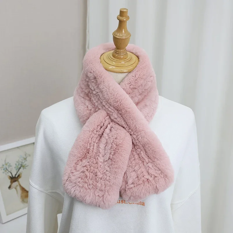 Rex Rabbit Fur Knitted Scarf Foulard Fashion Solid Shawls Rectangle Scarves for Women Winter Warm Real Fur Shawls